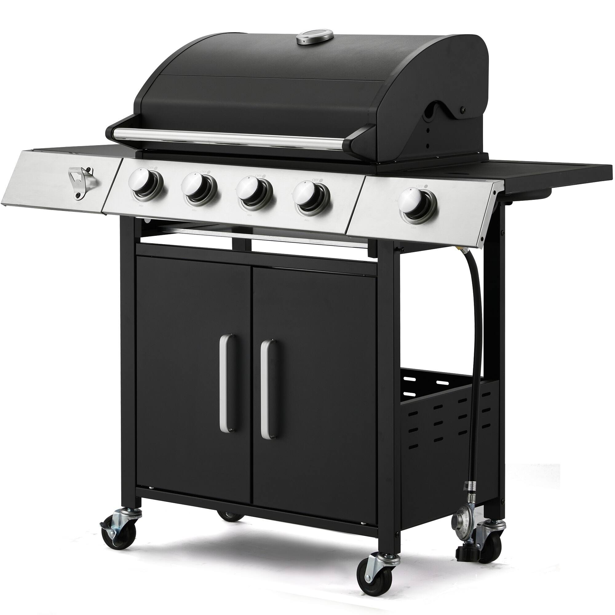 Alt View 4. U-HOMY - GrillMaster Outdoor Propane Gas Grill with Side Burner, Cast Iron Grates, Storage Cabinet, Easy Clean - 4-Burner.