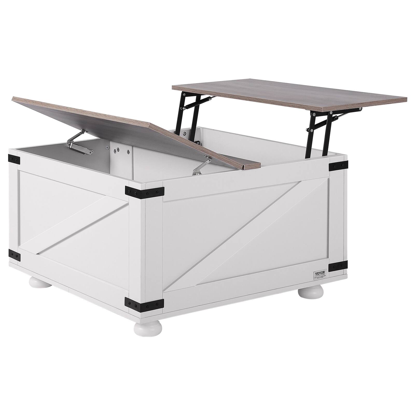 Alt View 5. VEVOR - 31.5" Farmhouse Coffee Table, Hinged Lift Top Coffee Square Table with Storage Compartment, Wooden Rustic Cocktail Table - Gray, White.