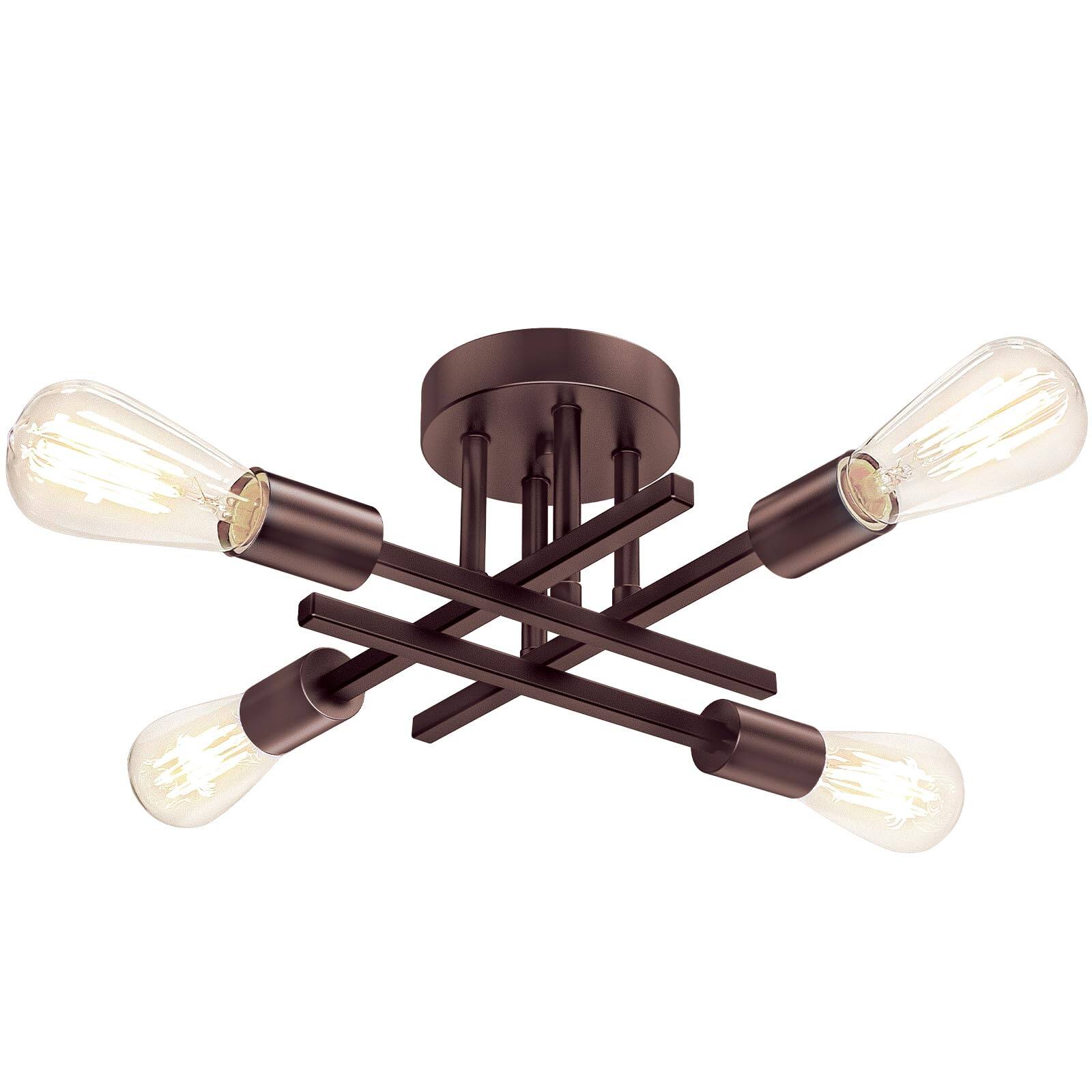 Front. Nordic Hygge - Semi Flush Mount Ceiling Light Fixture with E26 Sockets in Oil Rubbed Bronze.