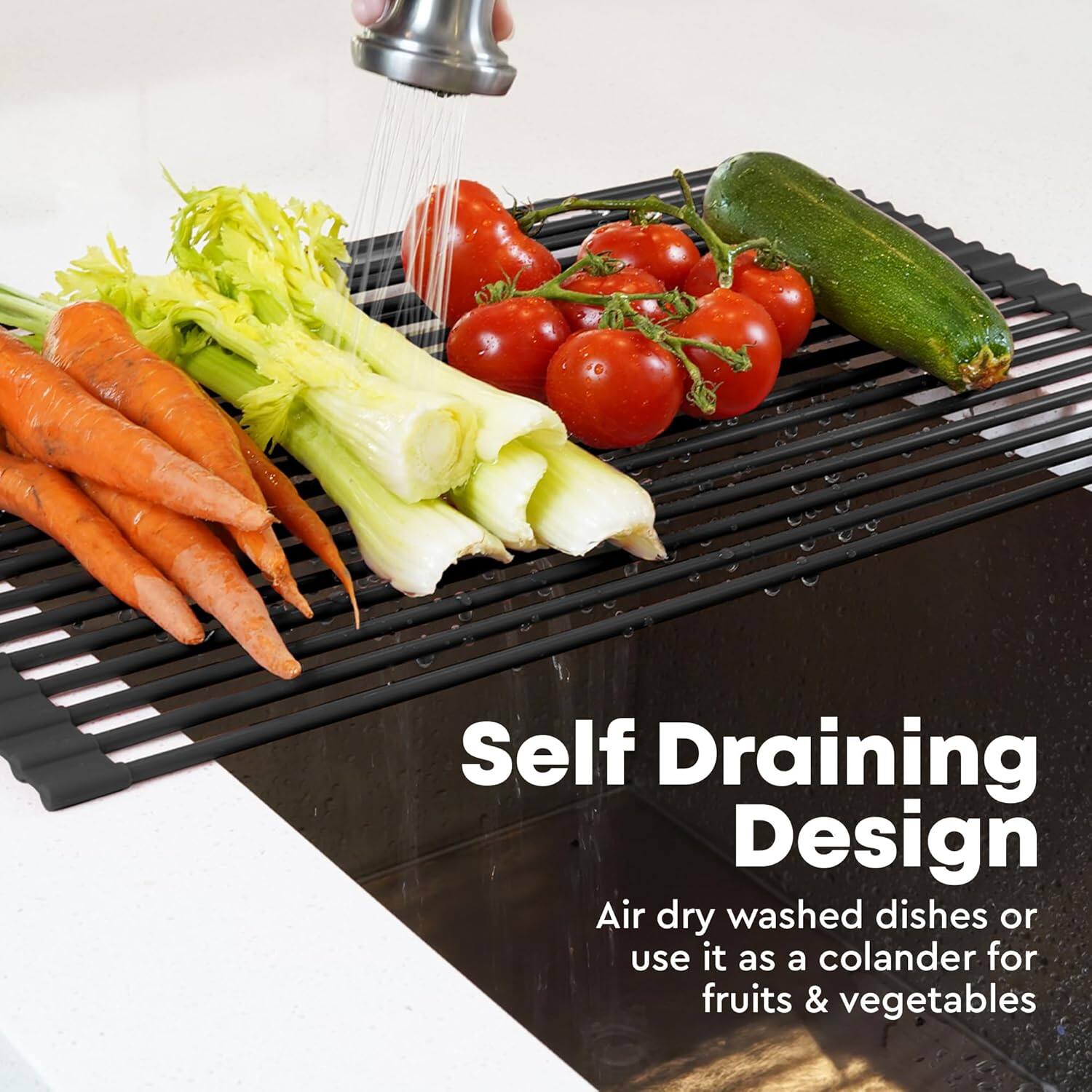Self Draining Design

Air dry washed dishes or use it as a colander for fruits & vegetables
