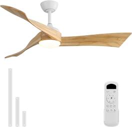 Sofucor - 52'' Modern Propeller Ceiling Fan Light Kit With Remote Solid Wood Blades Dimmable 3-Color LED Timer & Quiet Reversible - White