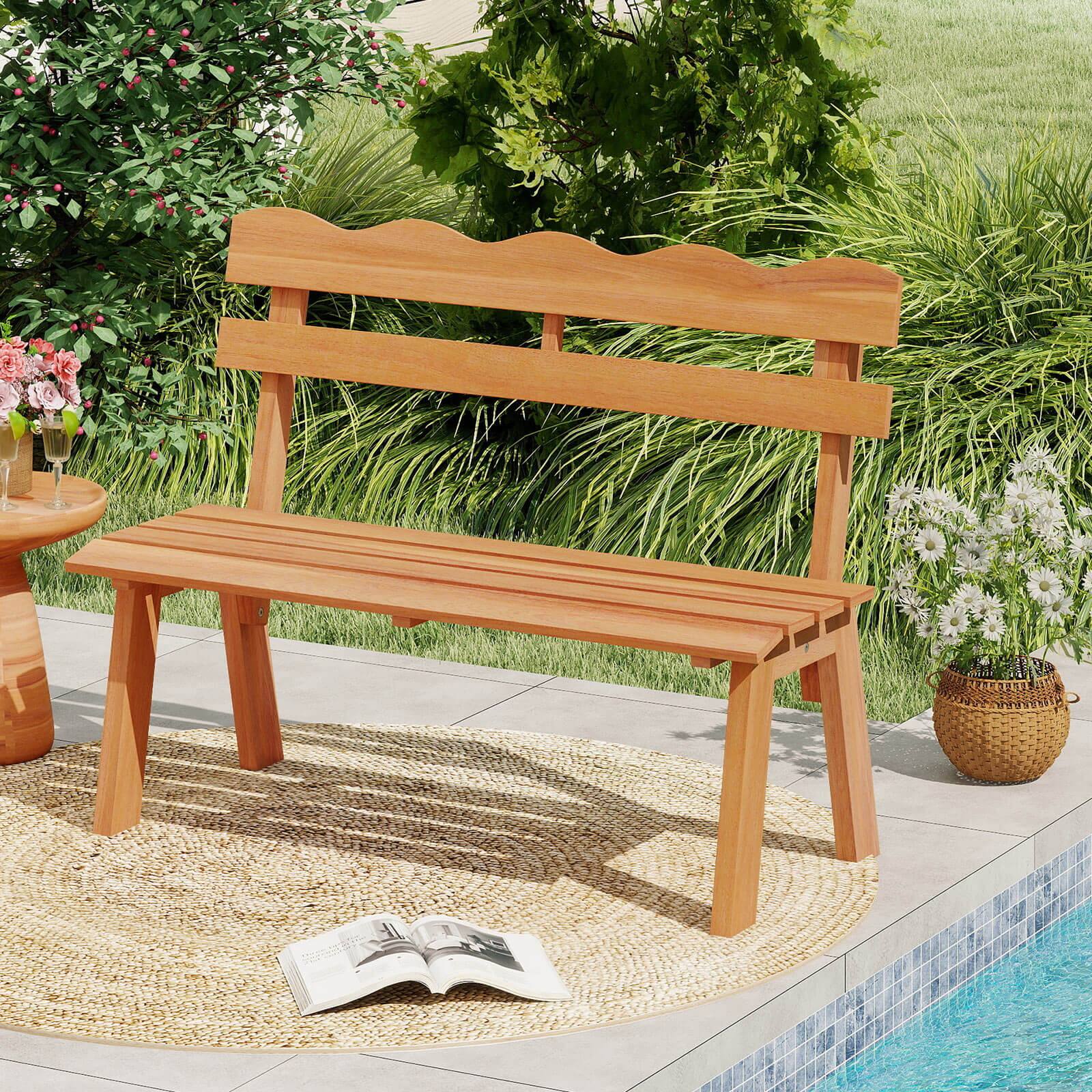 Alt View 4. Costway - Costway Outdoor Wood Bench with Ergonomic Backrest Solid Acacia Wood 800 lbs Weight Support - Natural.