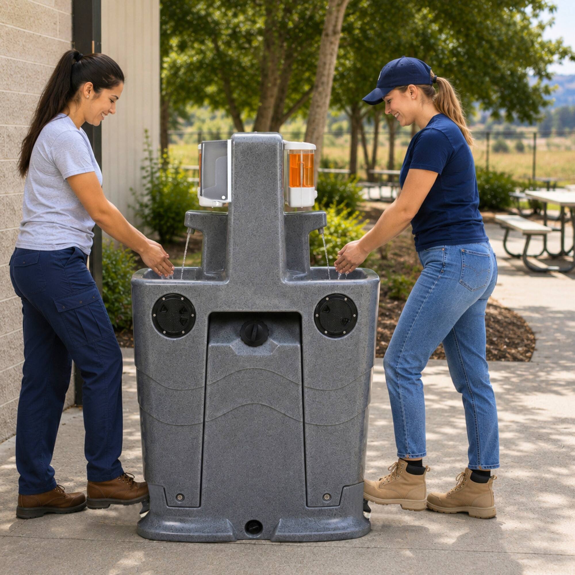 Left. Koolmore - 26.4 Gallon Double Mobile Hand Wash Station with Soap and Paper Towel Dispensers, Wheels and Grab Handle - Gray.