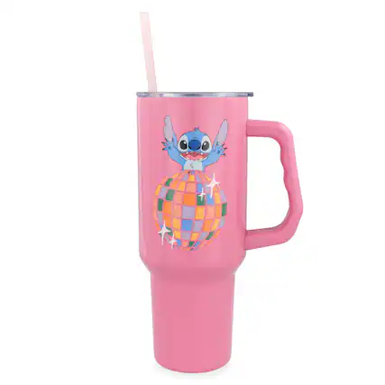 Front. Silver Buffalo - Disney Lilo & Stitch "Life Is A Party" 40-Ounce Stainless Steel Tumbler - Multi-Colored.