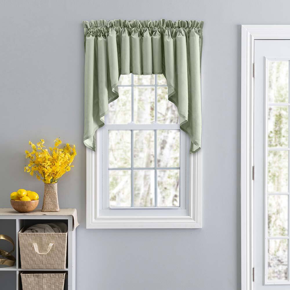 Angle. Ellis Curtain - Ellis Stacey 3" Rod Pocket High Quality Fabric Solid Color Window Lined Swag Set 126"x63" Sage - Sage.