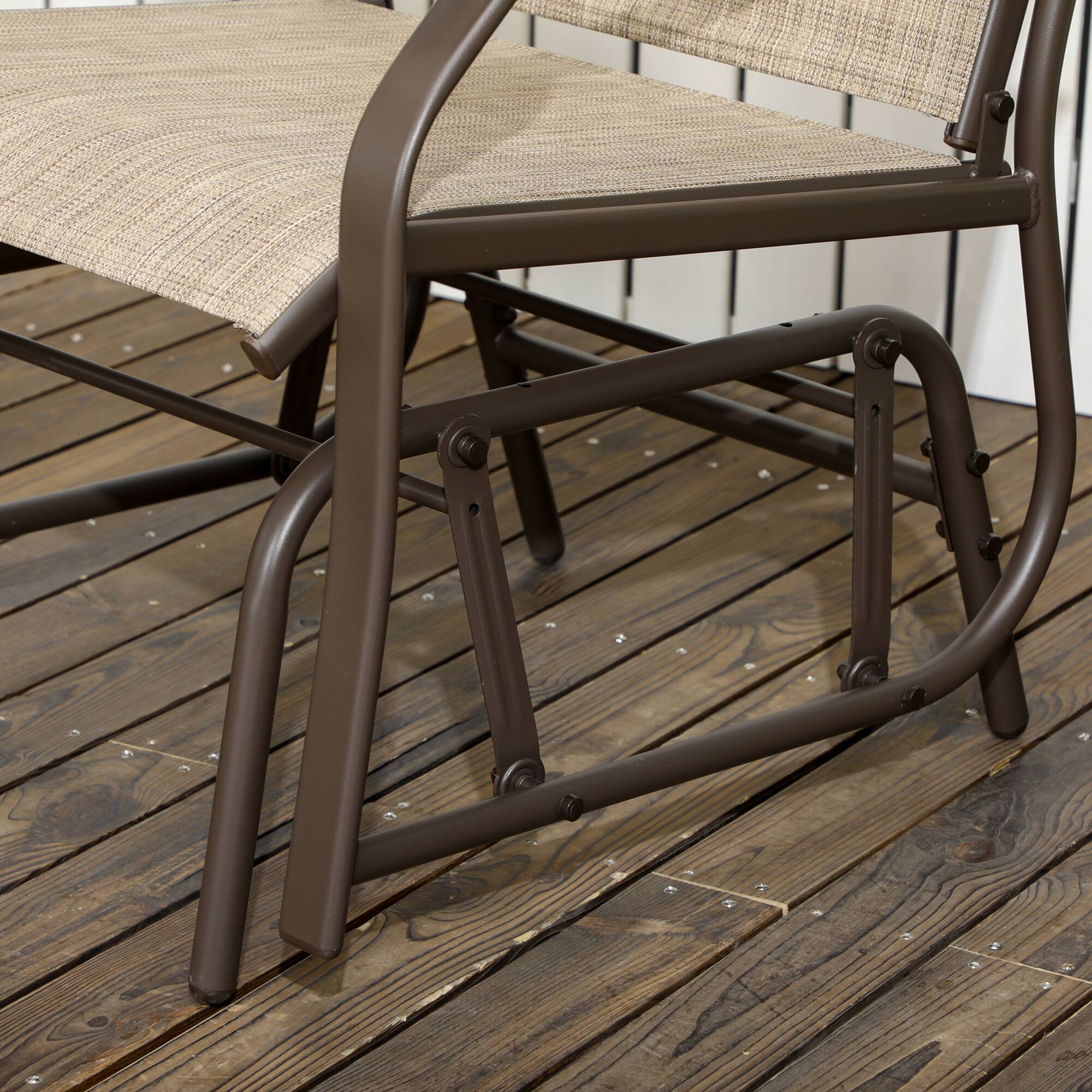 Alt View 5. Outsunny - 3 Piece Outdoor Glider Chair with Coffee Table Bistro Set, 2 Patio Rocking Swing Chairs with Breathable Sling Fabric - Brown.