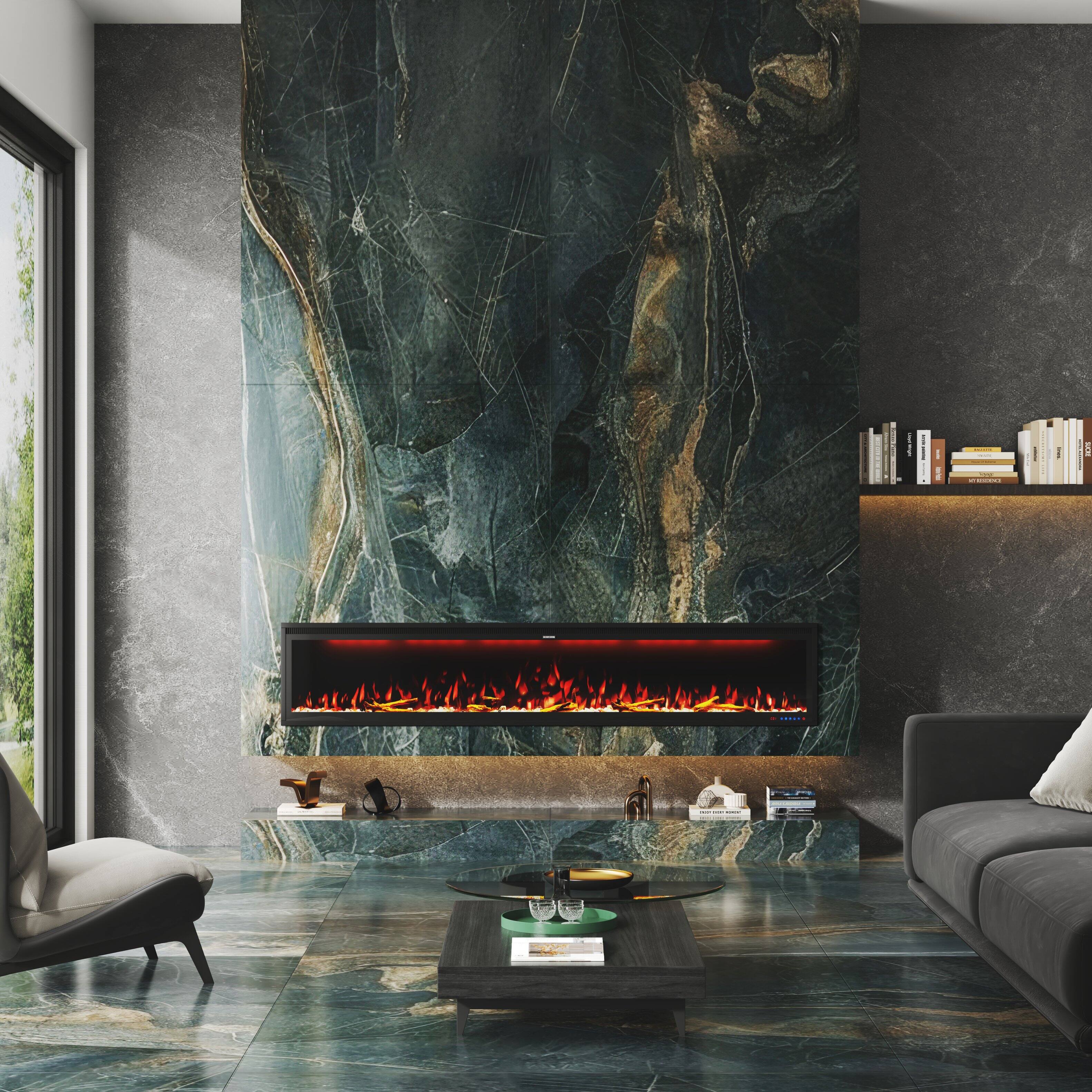 Alt View 8. Mondawe - 88" Wall Mounted/Recessed-in Electric Fireplace with Smart WIFI - Black.