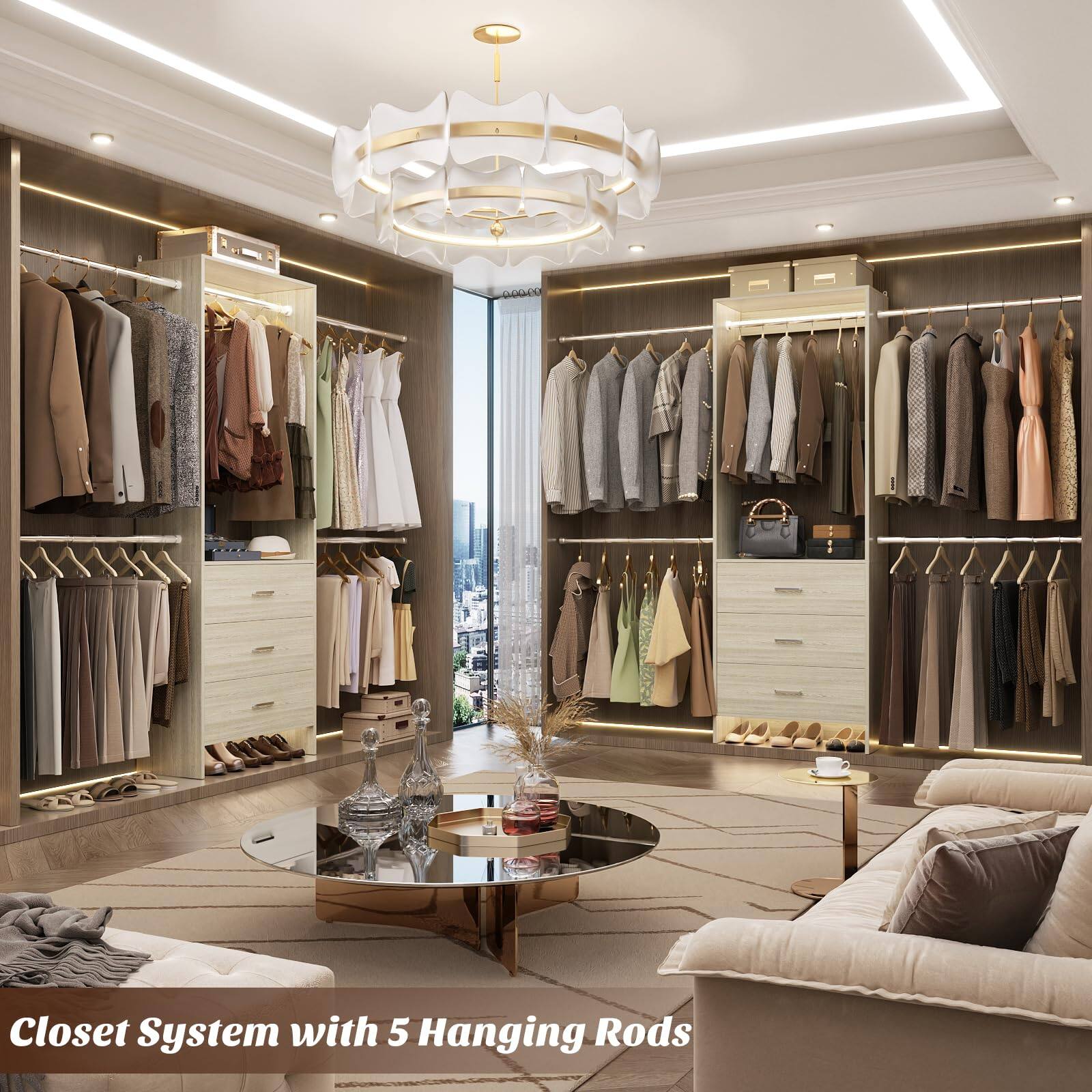 Closet System with 5 Hanging Rods