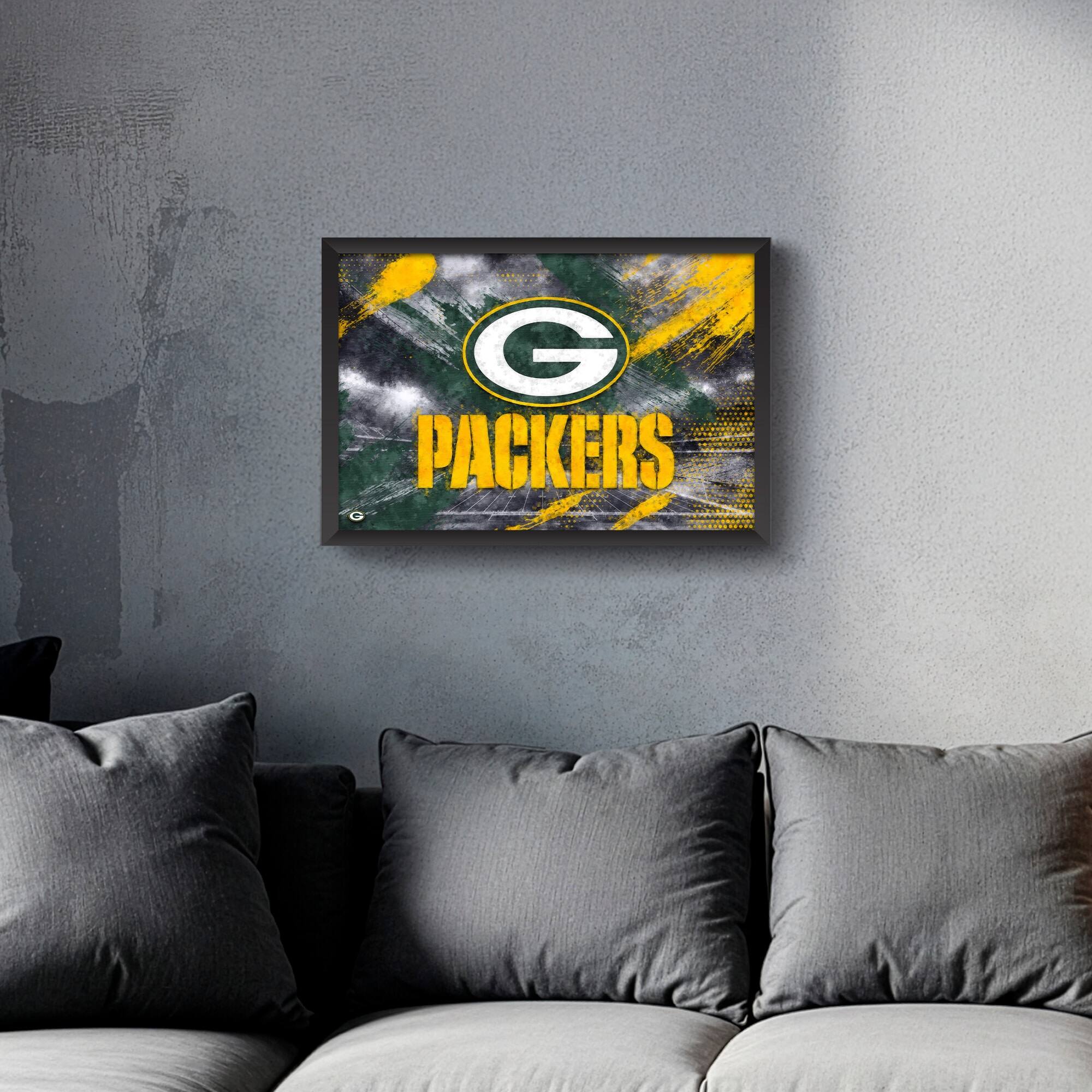 Alt View 1. Sporticulture - Green Bay Packers 14" x 20" Brush Stroke Logo Framed Art Print - Multicolor.