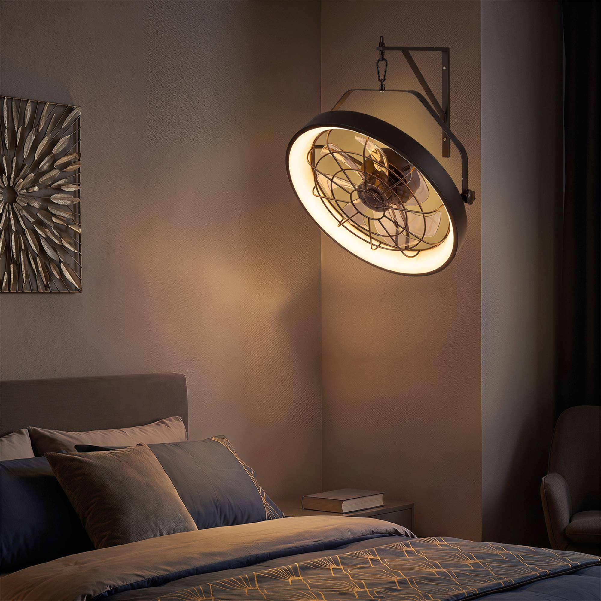 Alt View 1. Boyel Living - 20” Wall Mounted Fan with 3CCT Dimmable LED Light and Timer-Black.
