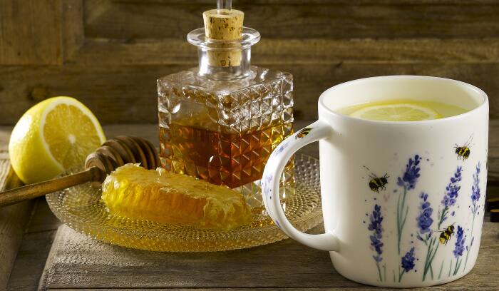 Left. Jiallo - Roy Kirkham Sophie Mug - Bees with Lavender, Set of 6, Bone China Ceramic Made in England 380 ml - Mutli color.