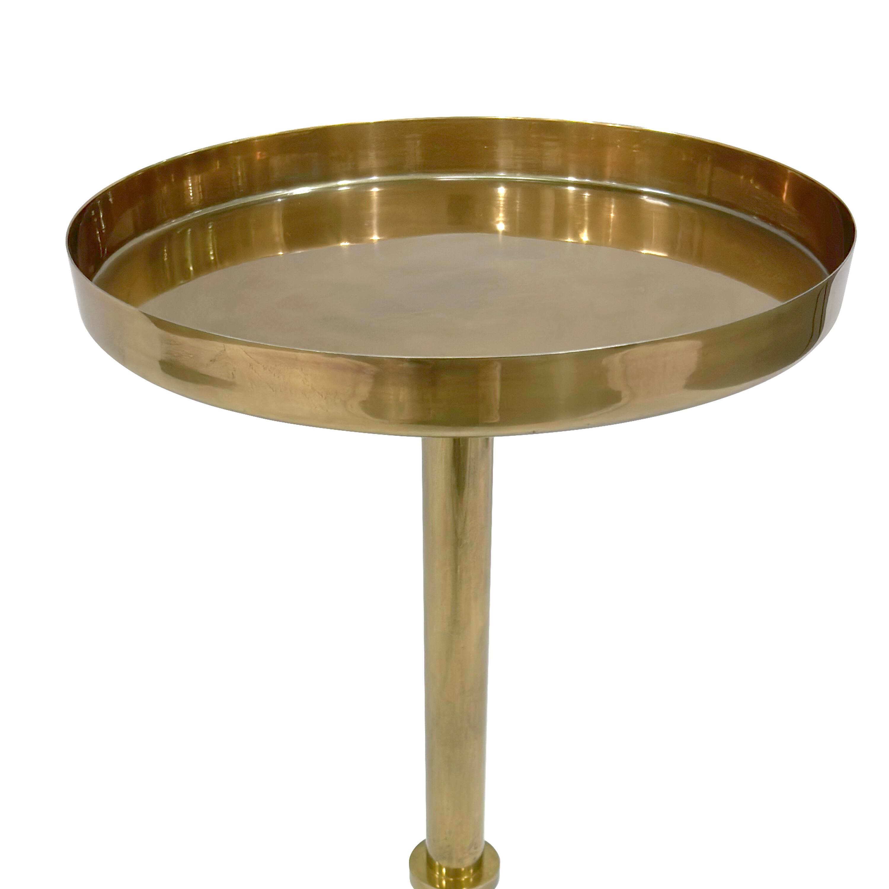 Alt View 4. Manhattan Lane - Ara 12 Inch Side End Table, Vintage Sleek Pillar Base, Round Tray Top - Brass.