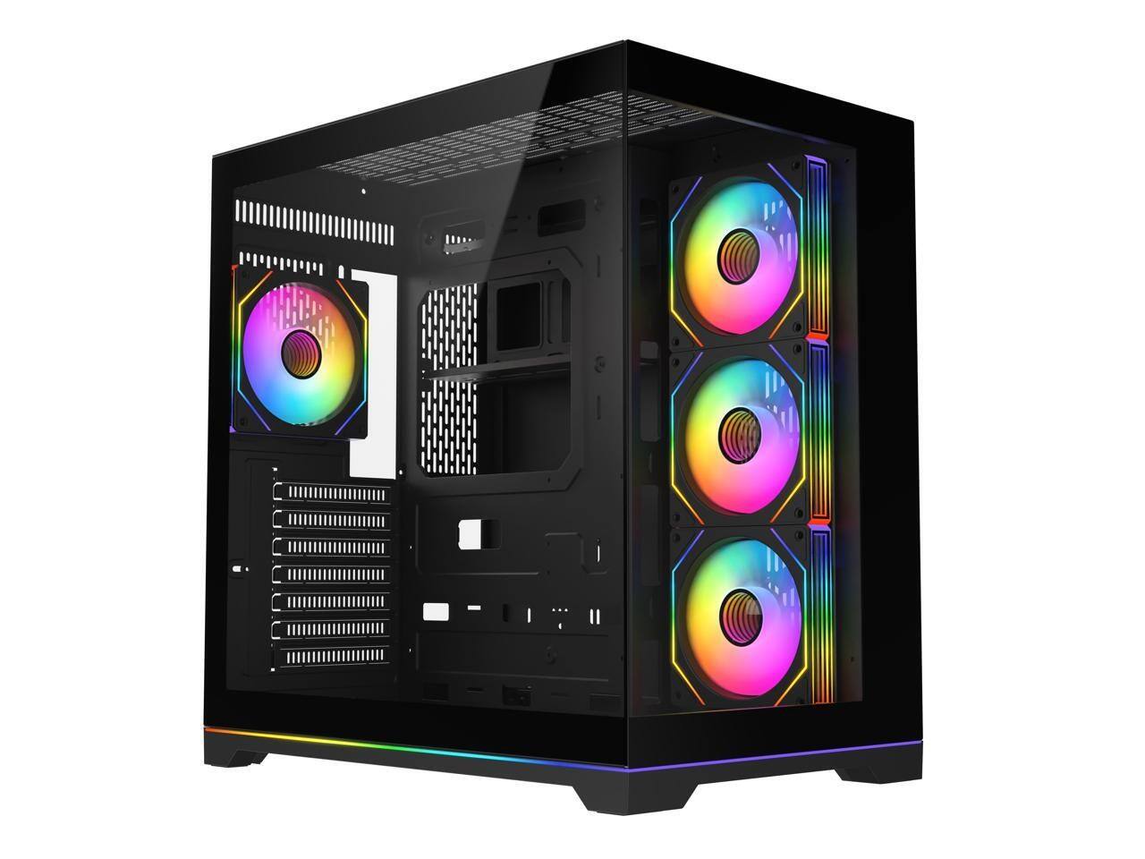 Angle. DIYPC - DIYPC ARGB-DC200-BK Black ATX Case w/ Tempered Glass, 4 ARGB Fans & Light Strip - Black.