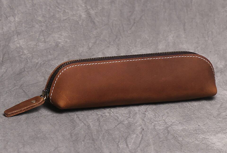 Alt View 6. Steel Horse Leather - The Paavo Leather Pen Case | Leather Makeup Pouch - Brown.