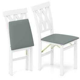 Costway - Folding Kitchen Chairs Set of 2 with Rubber Wood Frame Padded Seat PVC Leather - Gray,White