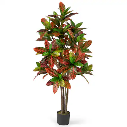 Front. Gymax - Gymax 5 FT Artificial Croton Plant w/ Multi-colored PEVA Leaves Solid Wood Trunk - Green, Red, Yellow, Brown.
