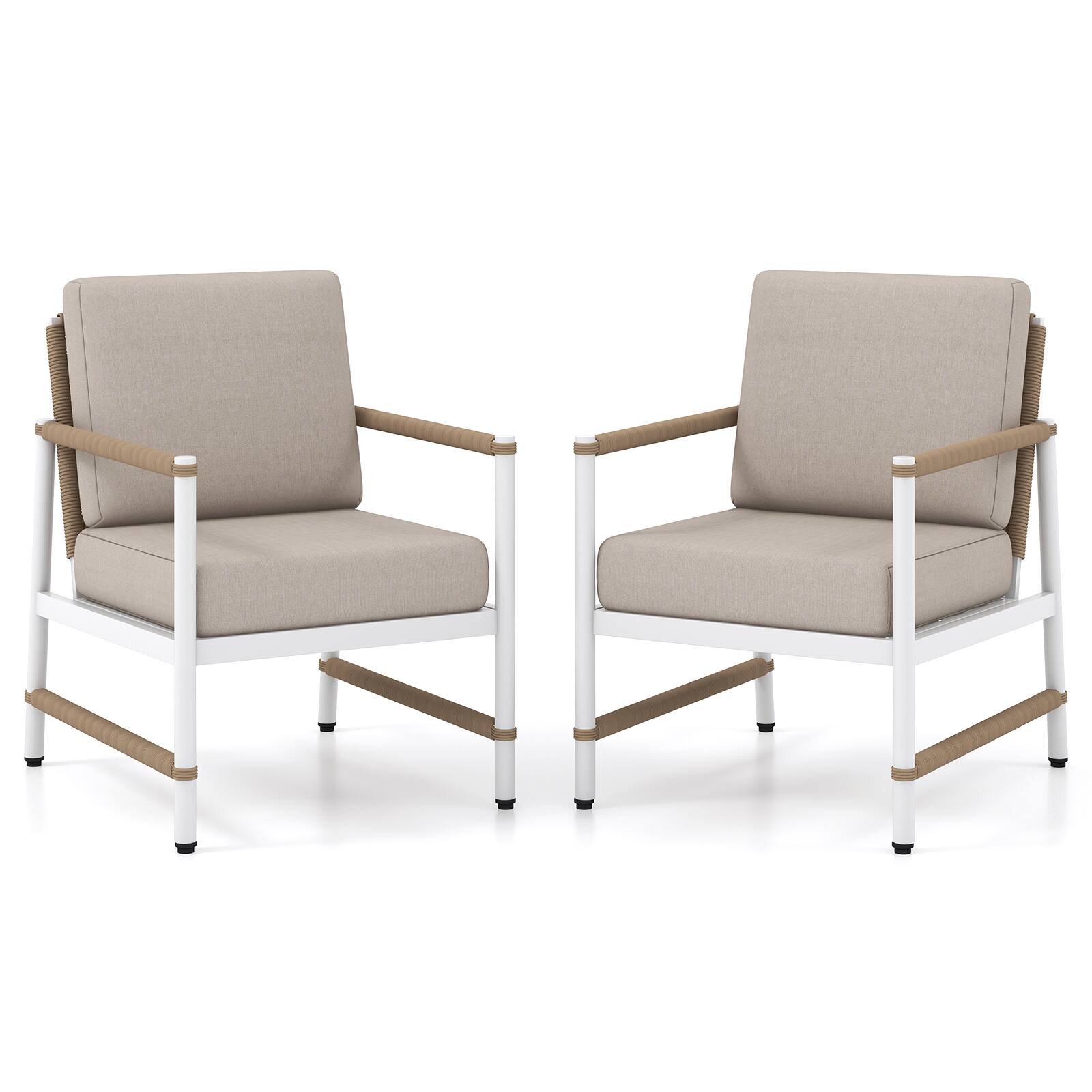 Alt View 7. Gymax - Gymax Set Of 4 Patio Furniture Set Patio Loveseat Sofa w/ a Coffee Table 2 Single Couch - Grey, White, Brown.