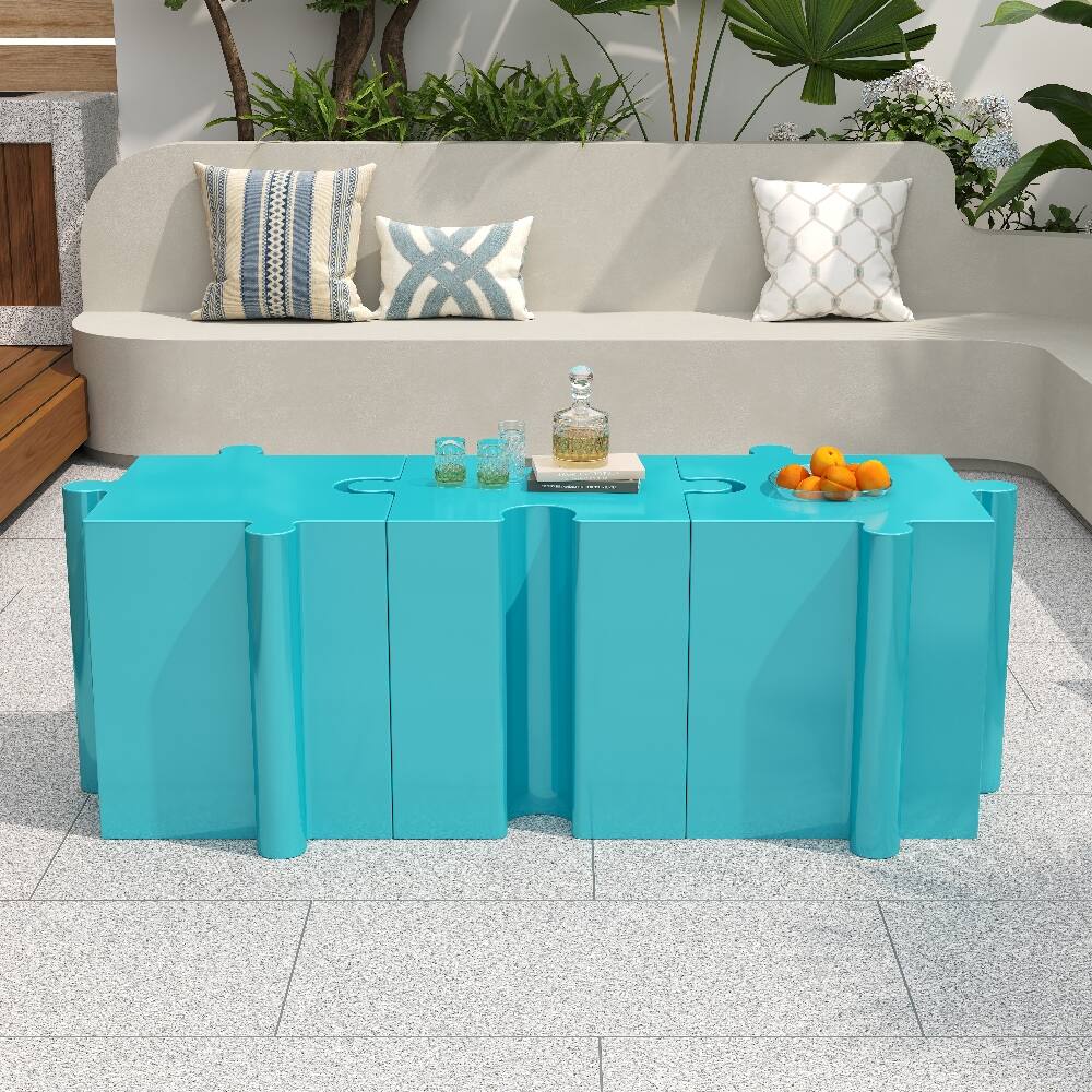 Alt View 2. Loheer - Loheer Modular Side Table Puzzle Art Outdoor Table Light Blue - Light Blue.