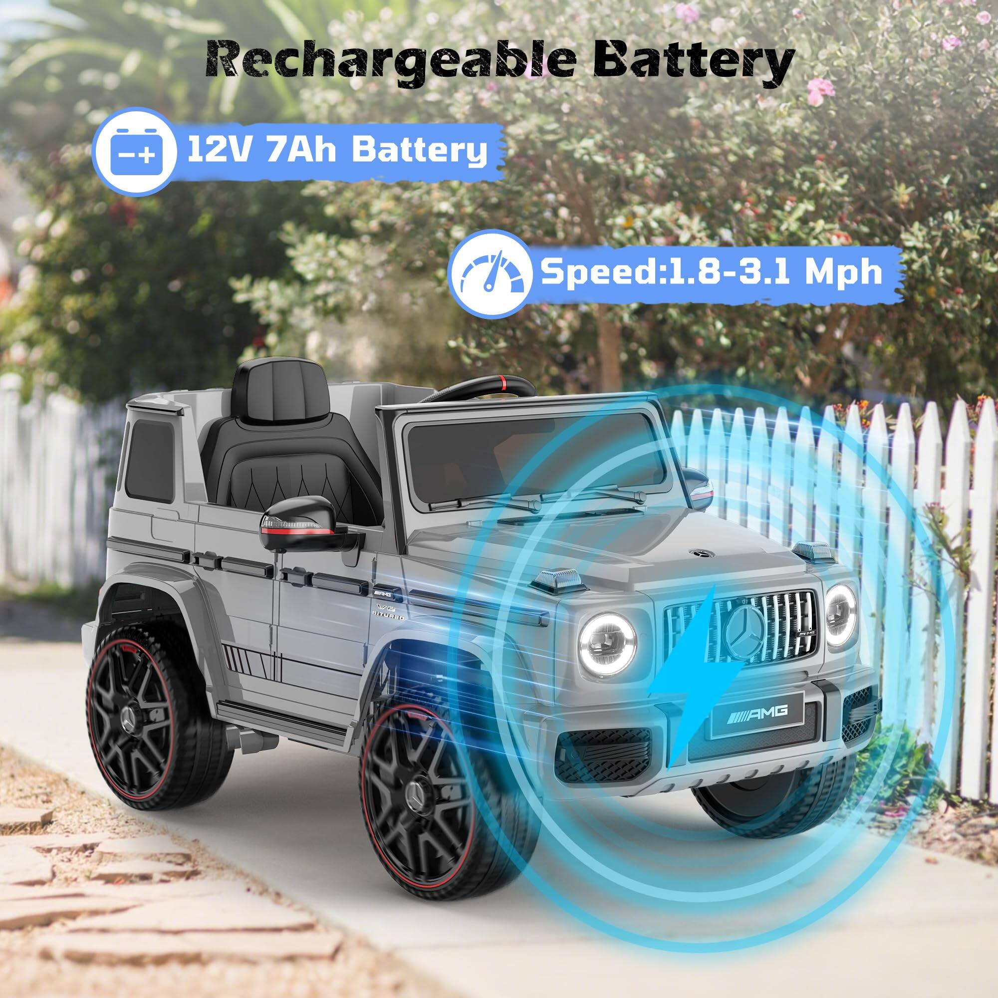 Rechargeable Battery  
12V 7Ah Battery  
Speed: 1.8-3.1 Mph  
30% AMG