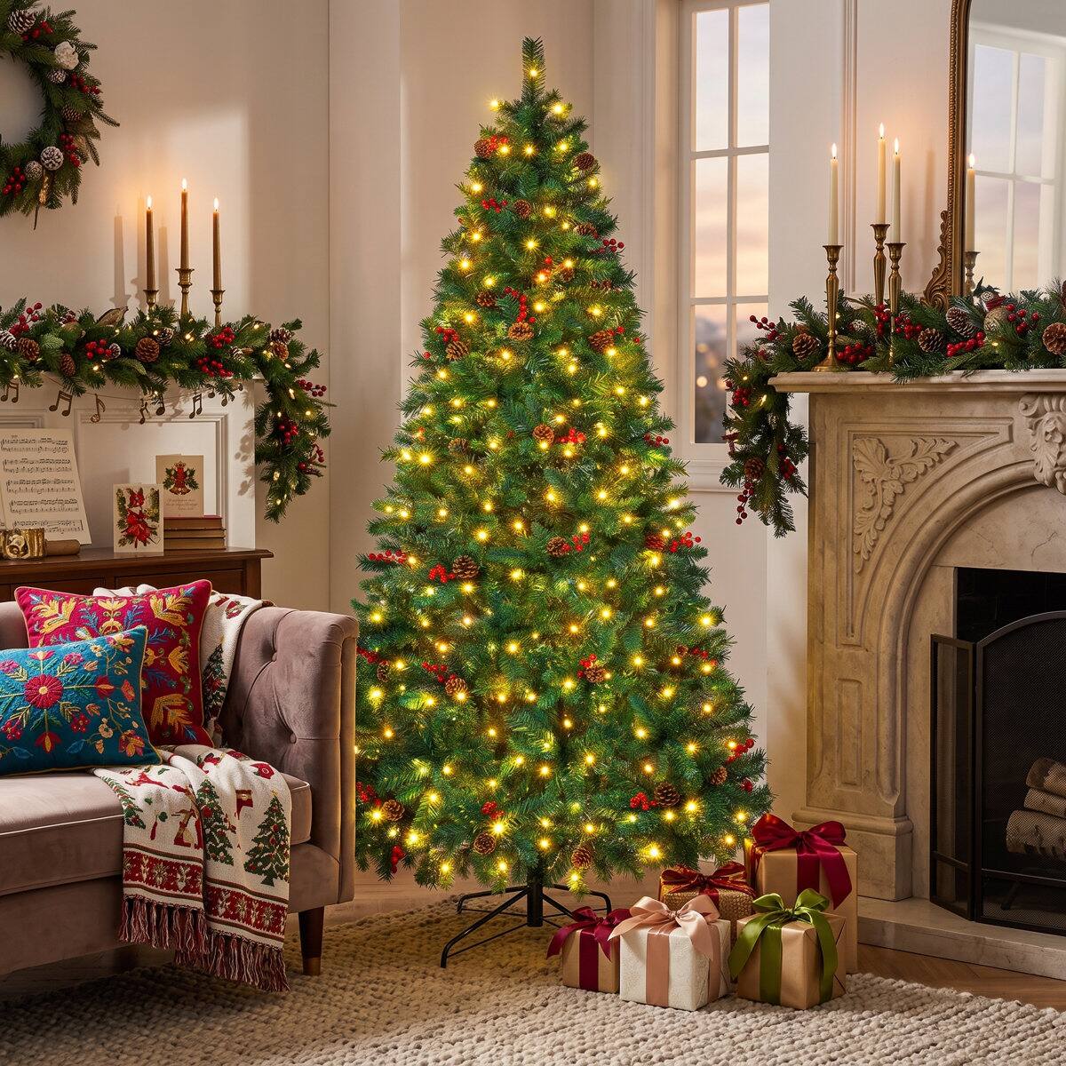 Alt View 6. Wisairt - 5FT Pre-Lit Artificial Christmas Tree, 518 Tips Full Green Pine with 150 LED 11 Modes - Green.
