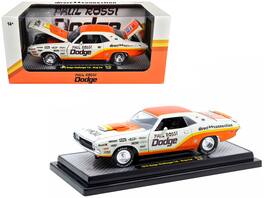 M2 - 1970 Dodge Challenger T/A Drag Car White Orange "Paul Rossi" 1/24 LTD 6650pcs Worldwide with Graphics - White and Orange