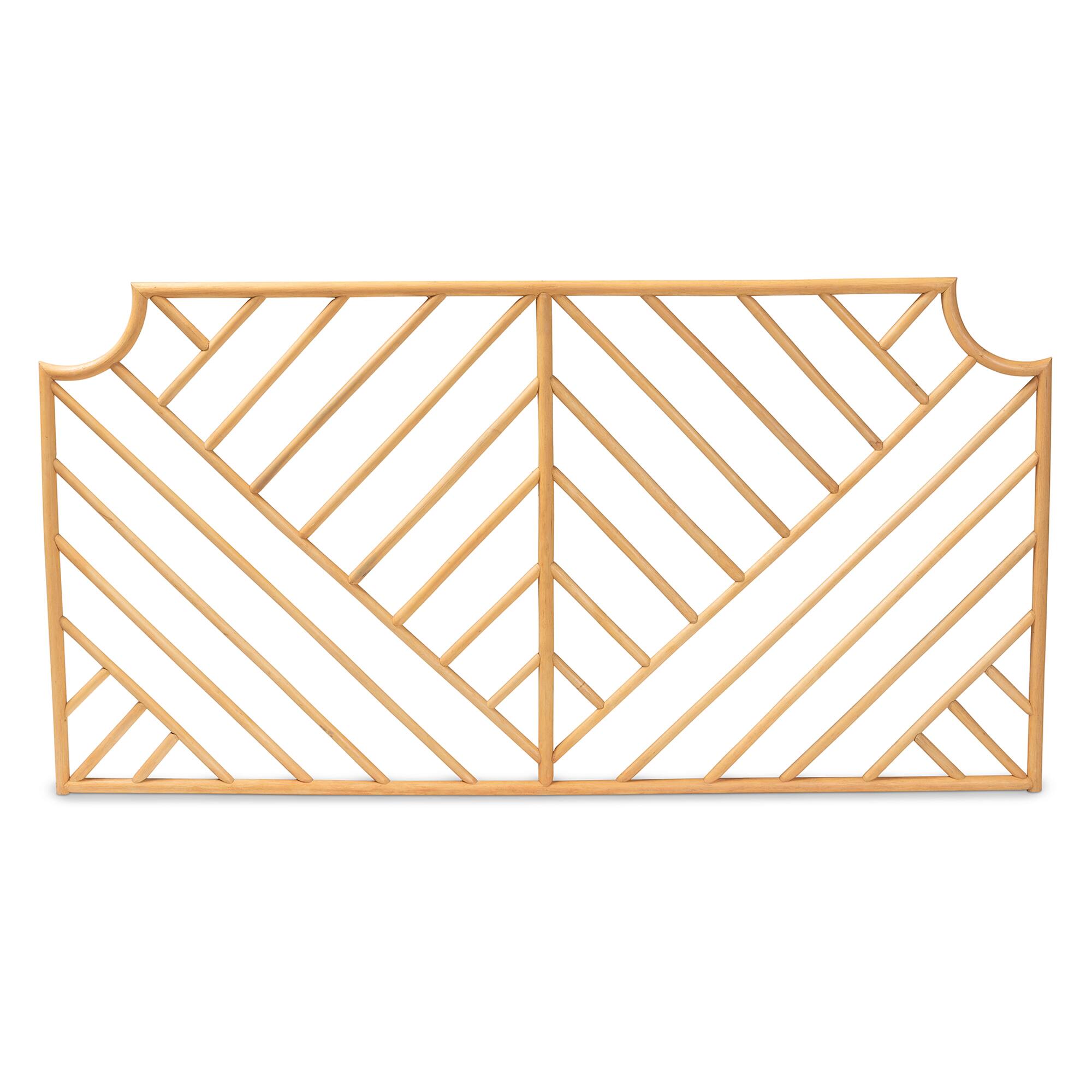 Angle. bali & pari - Giza Modern Bohemian Rattan Queen Size Wall-mount Headboard - Natural Brown.