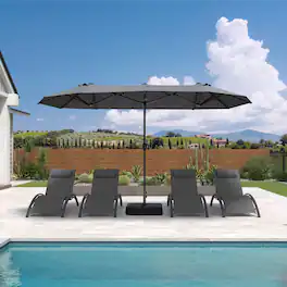PURPLE LEAF - 13 ft. Patio Market Umbrella with Base Double-Sided Outdoor Table Sun Umbrellas with Crank for Pool Beach Deck Backyard - Light Gray