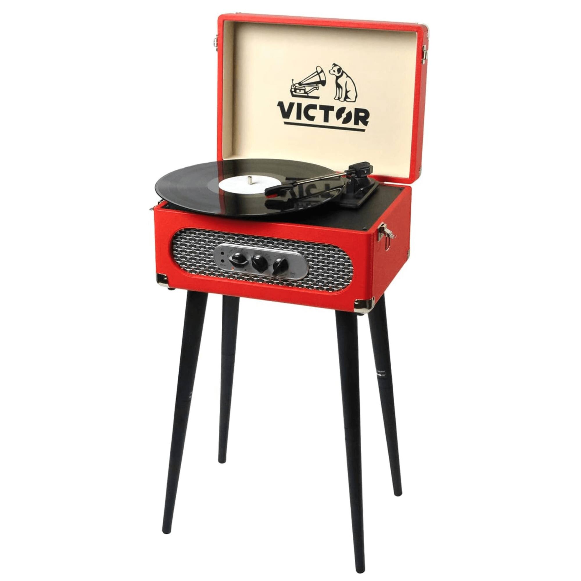 Angle. Victor Audio - Andover 5-in-1 Music Center with Chair-Height Legs and Bluetooth Function - Red.