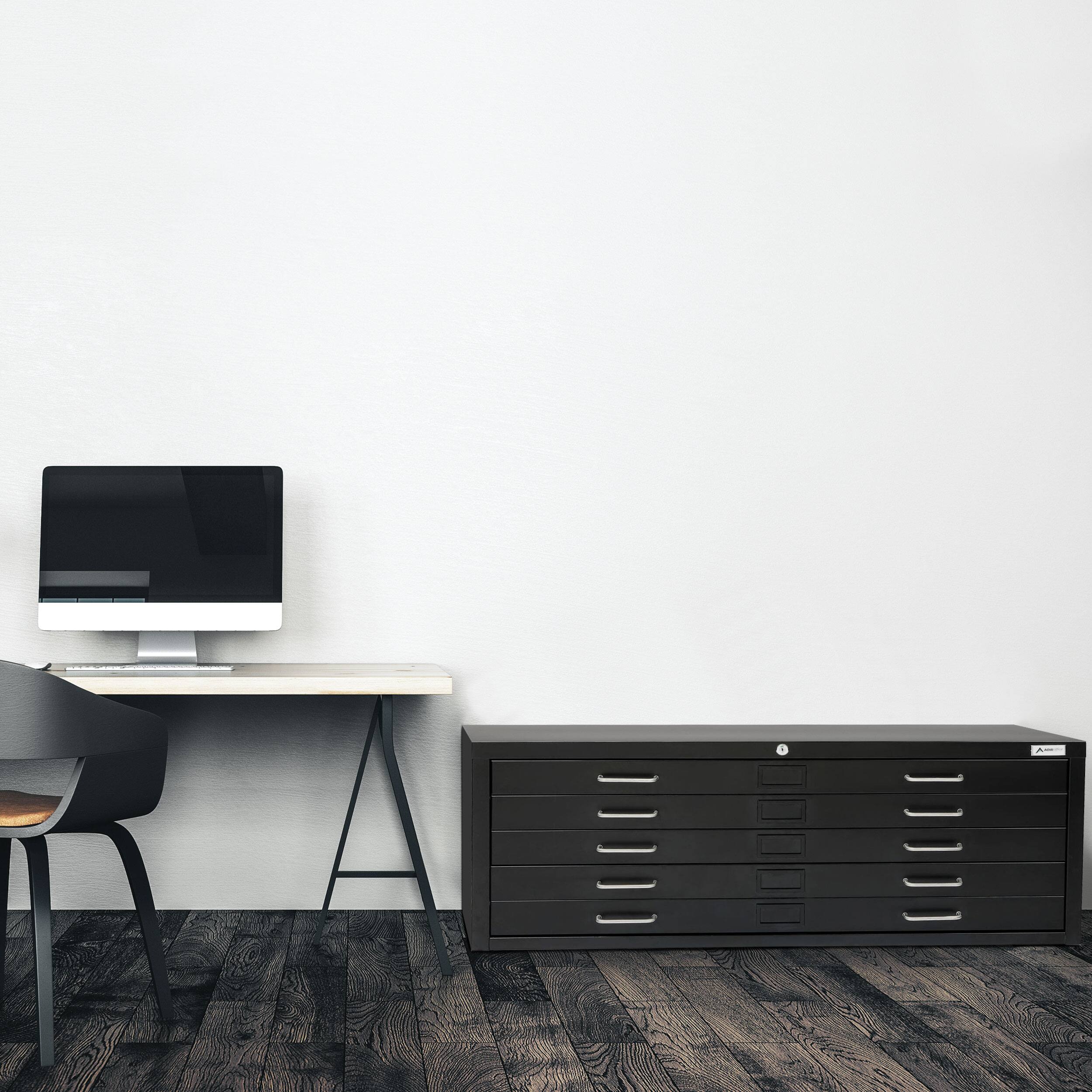 Alt View 8. AdirOffice - 46.38" W x 35.39" D x 19.29" H 5-Drawer Large Document Lateral File Cabinet - Black.