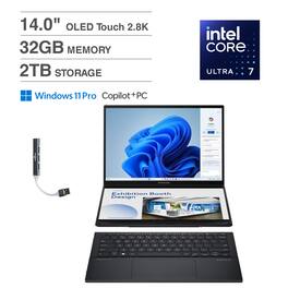 ASUS - Zenbook Duo 2-in-1 Laptop 14.0 2.8K Display (Intel Ultra 7-255H, 32GB LPDDR5X, 2TB PCIe SSD, Win 11 Pro) - Inkwell Gray