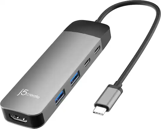 Front. j5create - USB-C 6-in-1 4K Multi-Port Hub - Space Gray.