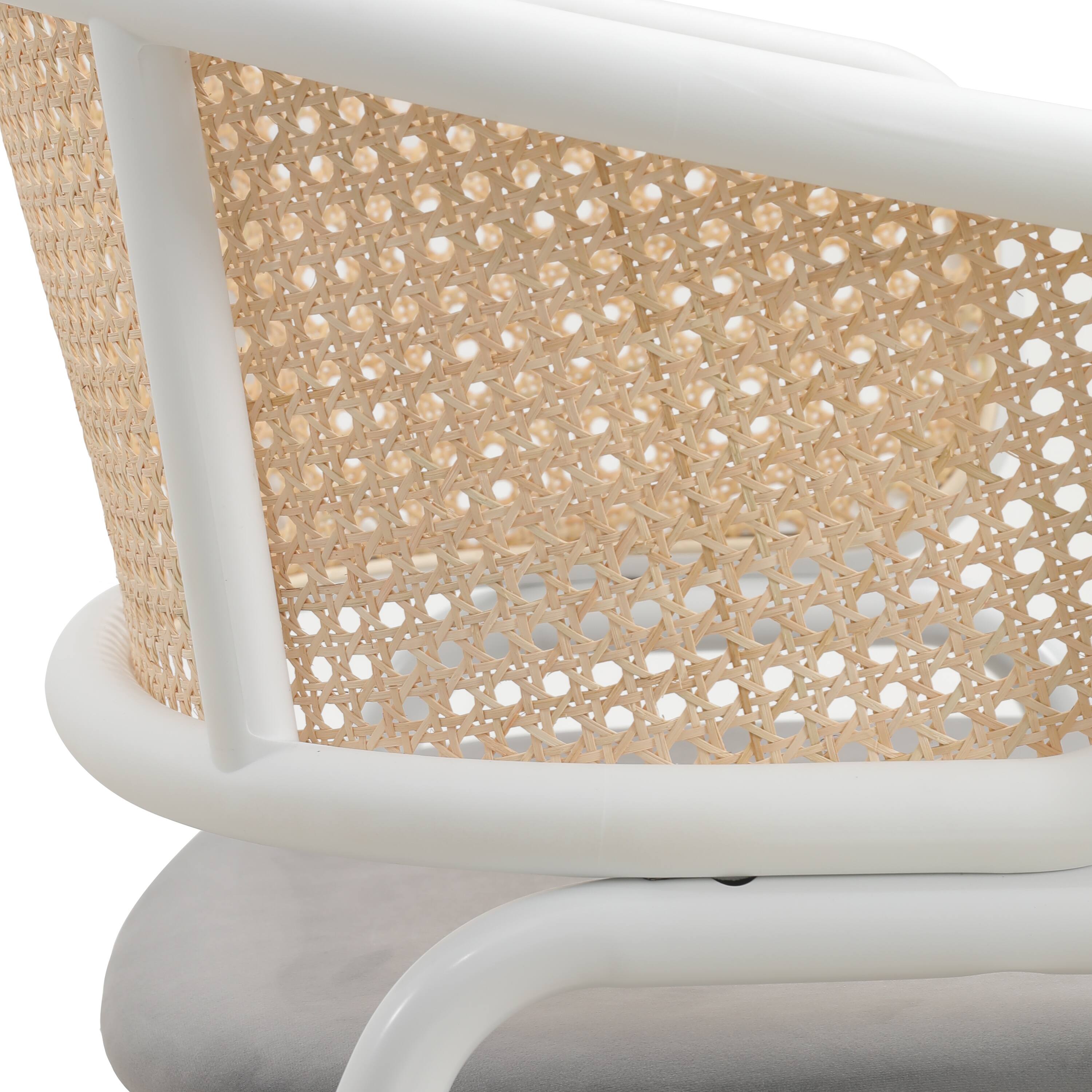 Alt View 6. LeisureMod - Ervilla Mid-Century Velvet Dining Armchair - Modern Rattan Back Accent Kitchen Chair with Metal Legs - Grey.