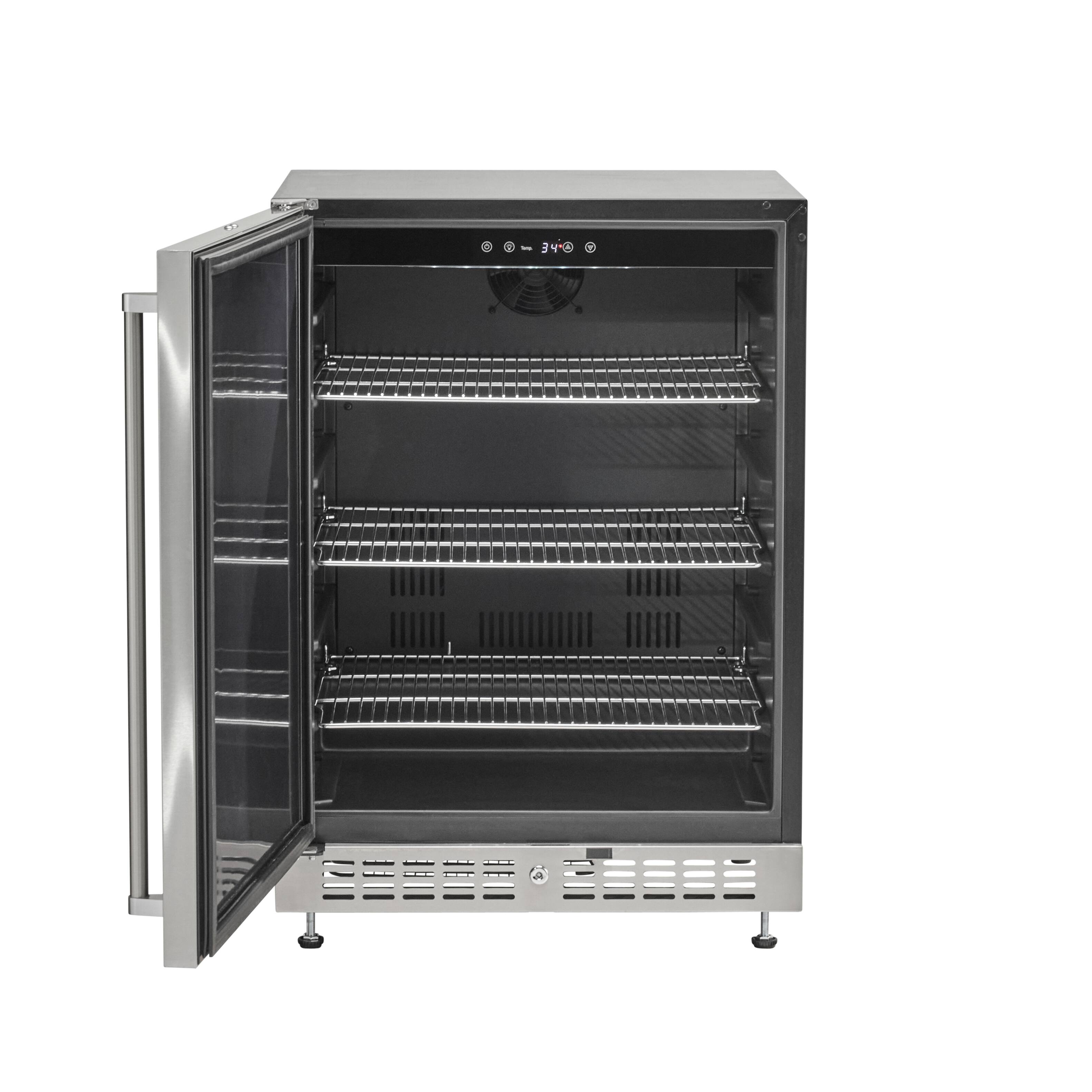 Left. Coyote - Coyote Outdoor Living 24" 5.1 Cu. Ft. Built-in Compact Refrigerator with Reversible Hinge - Stainless Steel.