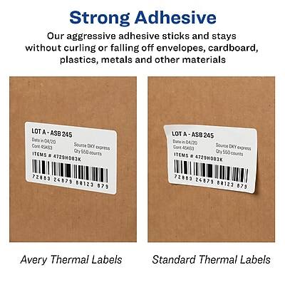 **Strong Adhesive**  
Our aggressive adhesive sticks and stays without curling or falling off envelopes, cardboard, plastics, metals and other materials

**LOT A - ASB 245**  
Date in 04/20  
Cont 45K63  
Source DKY Express  
Qty 550 counts  
ITEMS # 4729H083K  

**LOT A - ASB 245**  
Date in 04/20  
Cont 45K83  
Source DKY Express  
Qty 550 counts  
ITEMS # 4729H083K  

**Avery Thermal Labels**  
**Standard Thermal Labels**  

72883 24879 88123 879  
72883 24879 88123 879
