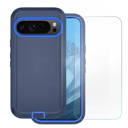 Front. Entronix - Entronix Heavy Duty Bundle for Google Pixel 9 Pro XL - Case & Screen Protector Set - Blue.