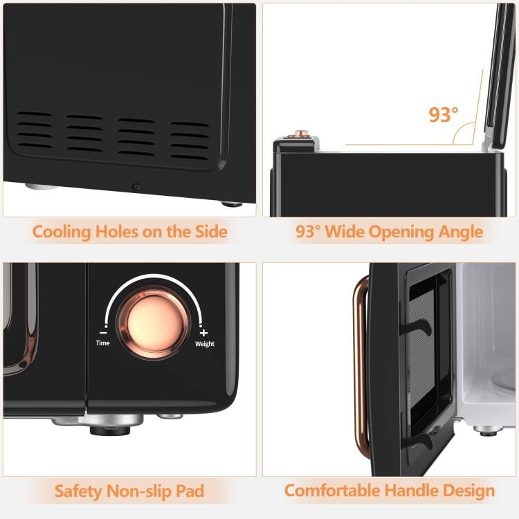 Cooling Holes on the Side, 93° Wide Opening Angle, Time + Weight, Safety Non-slip Pad, Comfortable Handle Design