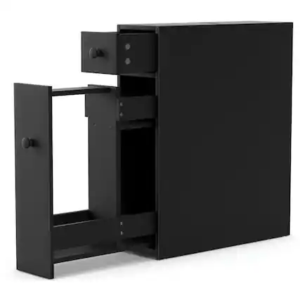 Front. Kadyn - Black Bathroom Cabinet Space Saver Storage Organizer-Black, - Black.