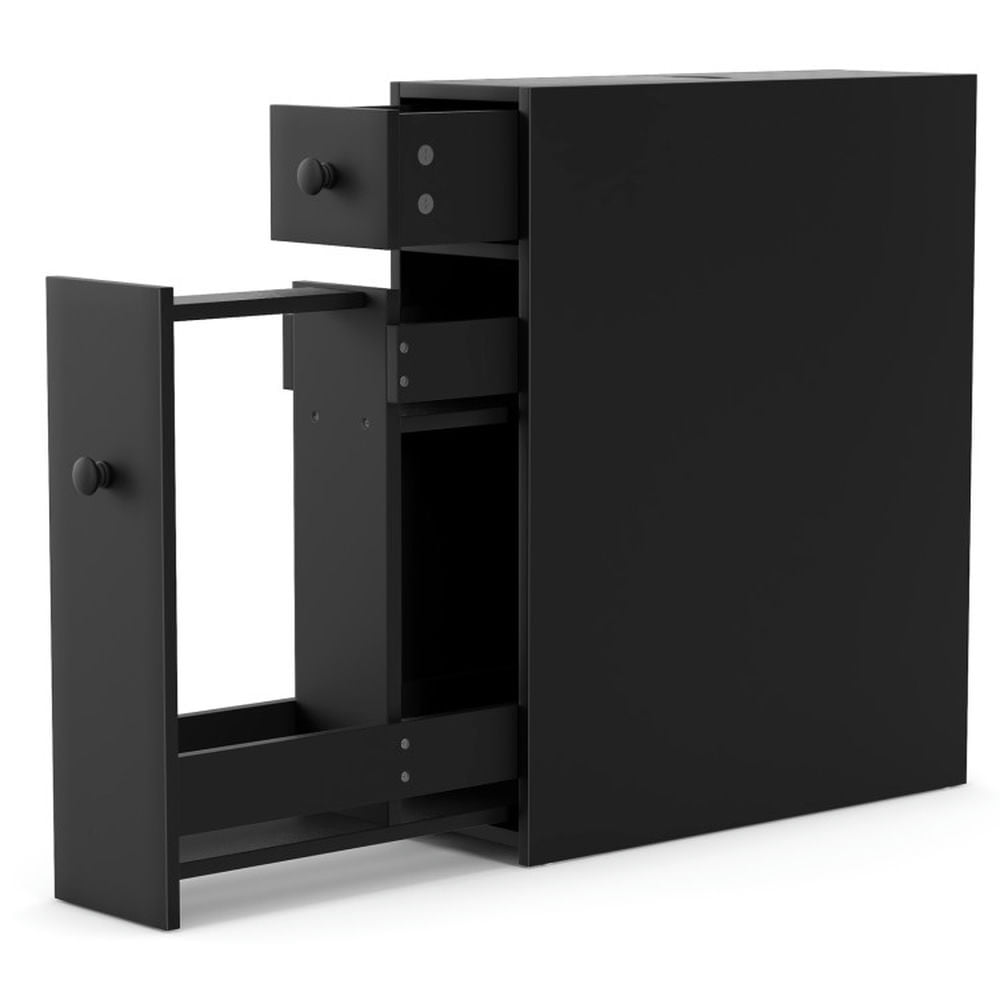 Front. Kadyn - Black Bathroom Cabinet Space Saver Storage Organizer-Black, - Black.