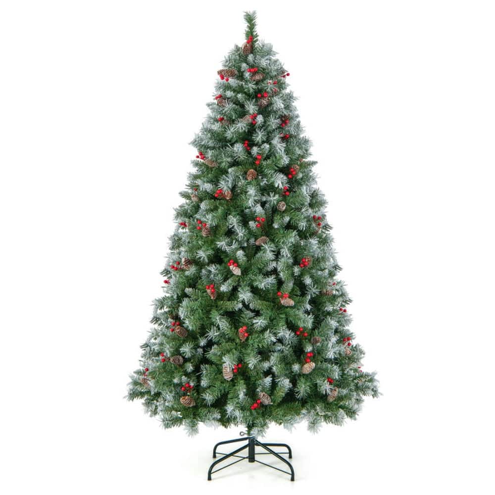 Kadyn - Home Christmas Tree Decorations,Hinged Christmas Tree with 450 PVC Branch Tips and 200 Warm White LED Lights-6.5 ft - Green