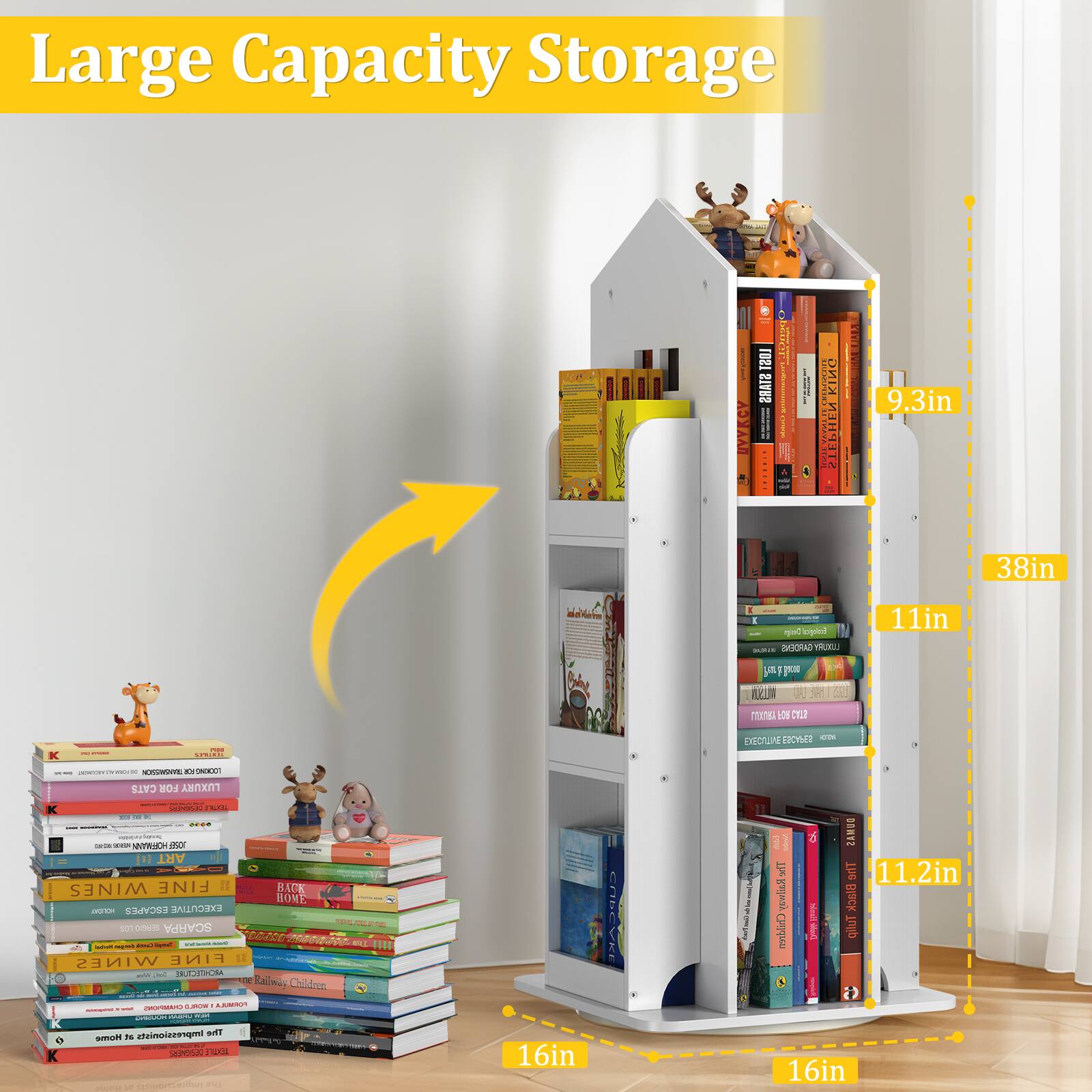 Large Capacity Storage

- 9.3in
- 38in
- 11in
- 11.2in
- 16in

I STARS
TO
i 2
KING PIR EPA STEPHE

As F p MLSUR RATA OI CL I
ada Me
NERURVIE N T CATS FOR NITO

ARTCH
ART WINES FINE IT BACK HONE OM ESCAPES EXECUTIVE s CONL SCARPA

Railwa Children
UIMATO

The NN d PN x Pm PIL

16in
11.2in
Black
Children glut
