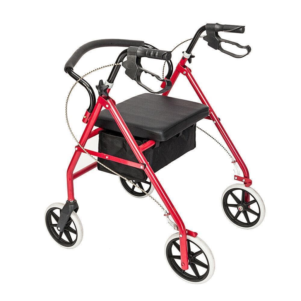 Winado - Foldable Rollator Walker Mobility Rollator with Seat, 8" Wheels, Adjustable Height, Removable Backrest, 286lbs Capacity - Red & Black