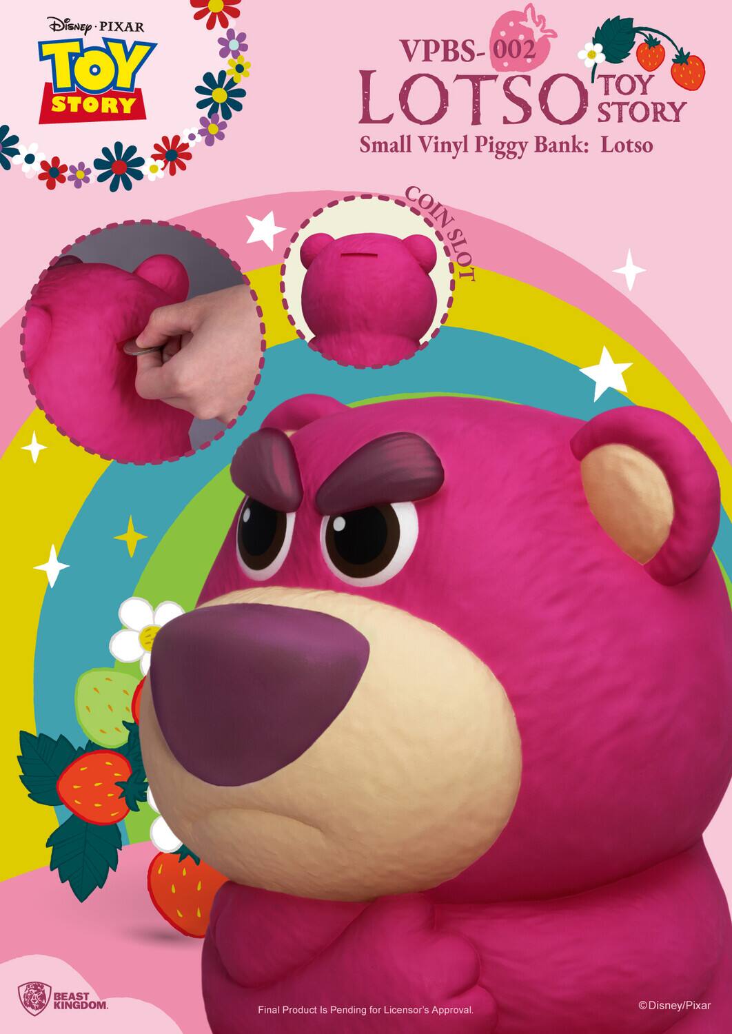Disney PIXAR TOY STORY VPBS-002 002 TOY LOTSO STORY Small Vinyl Piggy Bank: Lotso COIN SLOT BEAST KINGDOM. Final Product Is Pending for Licensor's Approval Disney/Pixar.