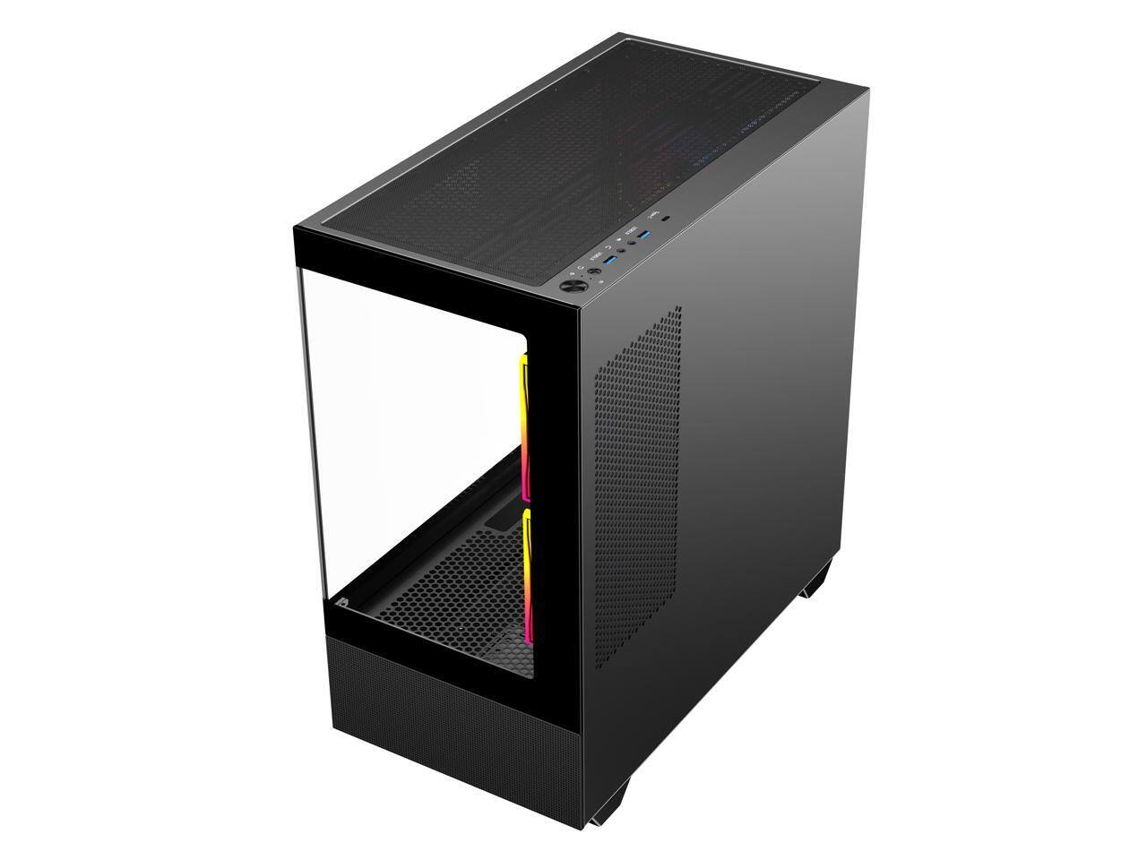 Alt View 9. DIYPC - DIYPC ARGB-N5-BK ATX Mid Tower Case, Black, USB3.0/Type-C, 2x Glass, 3x ARGB Fans, BTF Support - Black.
