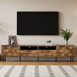 Whisen - Mid Century TV Stand Media Console for TVs up to 85", with 2 Drawers and Storage for Living room,Home Theatre - Natural
