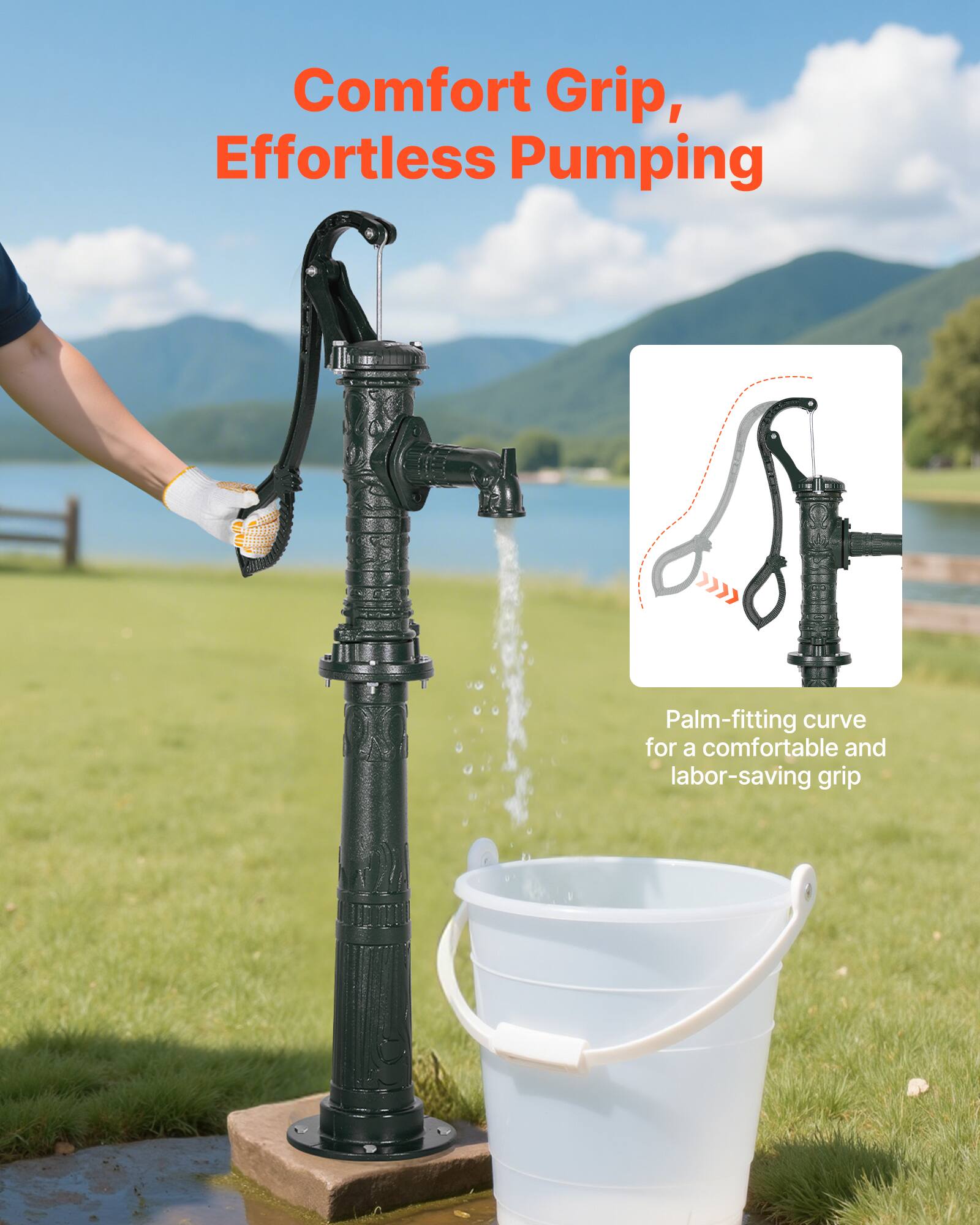 Comfort Grip, Effortless Pumping  
Palm-fitting curve for a comfortable and labor-saving grip