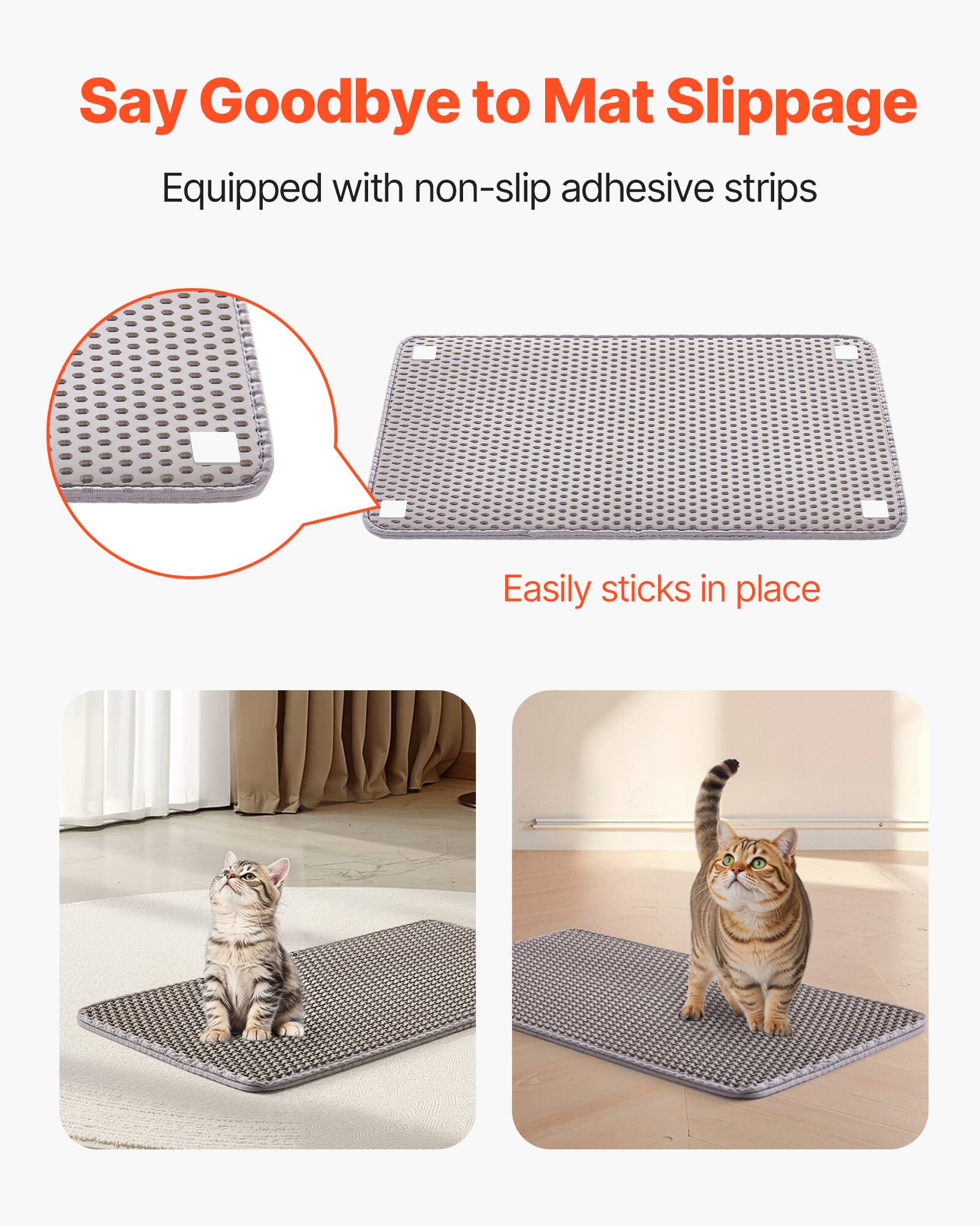 Say Goodbye to Mat Slippage, Equipped with non-slip adhesive strips, Easily sticks in place.