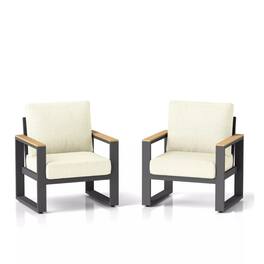 Mondawe - Set of 2 26.6" Aluminum Patio Armchairs with Cushions - Beige+Black