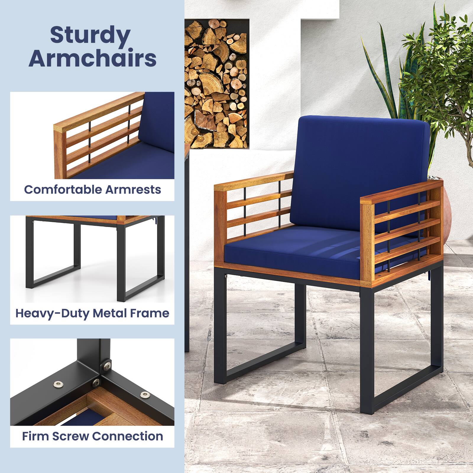 Sturdy Armchairs

- Comfortable Armrests
- Heavy-Duty Metal Frame
- Firm Screw Connection