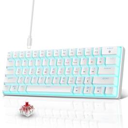 Cedar Assembly - Portable 60 Mechanical Gaming Ice Blue Led Backlit Mini Wired Office For Windows Laptop Pc white Red Switches - White(Ice Blue Light)/Red Switch