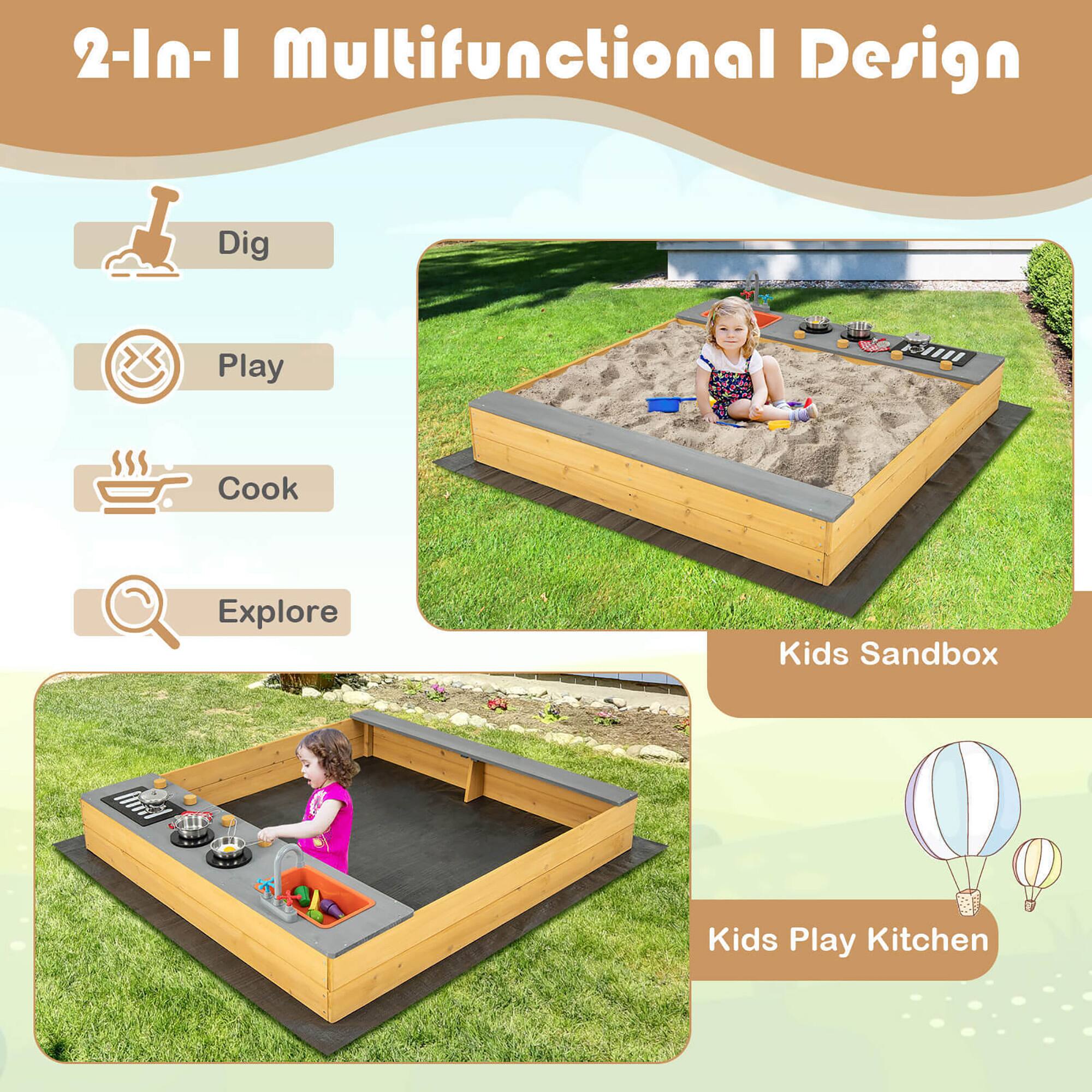 2-In-1 Multifunctional Design

- Dig
- Play
- Cook
- Explore

Kids Sandbox

Kids Play Kitchen